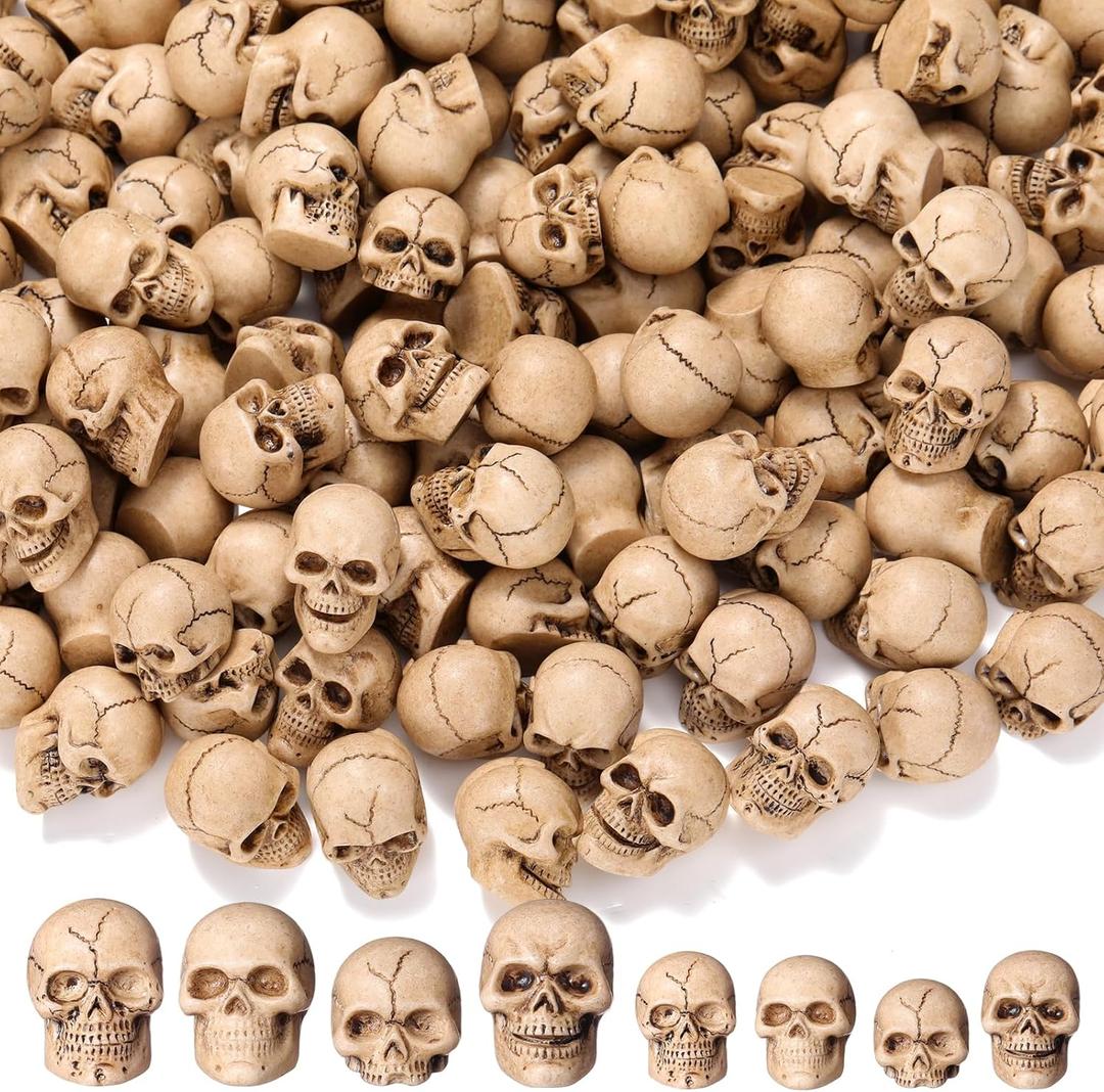 Civaner 40 Pcs Halloween Mini Skulls Miniature Resin Skeleton Heads Figurine Bulk Creepy Mini Skull Statues Decorations for Halloween Miniature Dollhouse Garden Vase Table Decor Party Favor