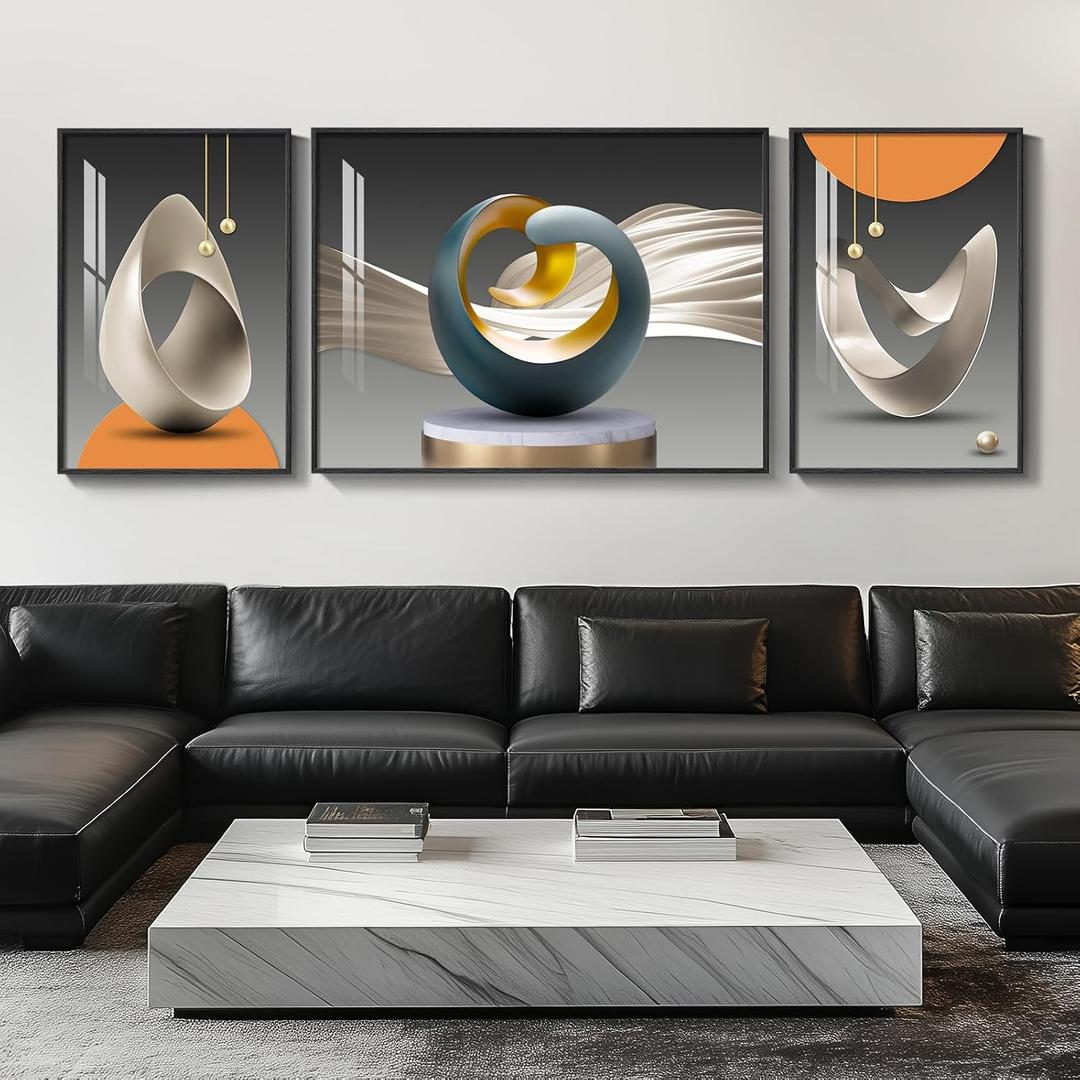 Extra Large Framed Modern Luxury Large Wall Art for Living Room, Set of 3 Piece Bright Style Abstract Paintings Artwork for Walls, Big Size Art Prints Pictures for Hallway Dining Room Office Wall Decor, 30" H x 80" W