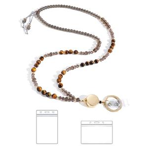 BettDecor Lanyards for ID Badges and Keys,Natural Stone Beaded Teacher Lanyard for Women,Retractable Lanyard with ID Holder Cute Lanyards for Teachers（Brown）
