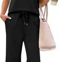 SAMPEEL Two Piece Sets for Women Summer Outfits Beach Vacation Clothes Wide Leg Crop Pants (Medium, Black)