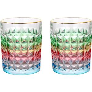 SALADAYS Whiskey Glasses Set of 2, 10oz Colorful Old Fashioned Glasses, Crystal Glassware for Bourbon Scotch Cocktail Liquor