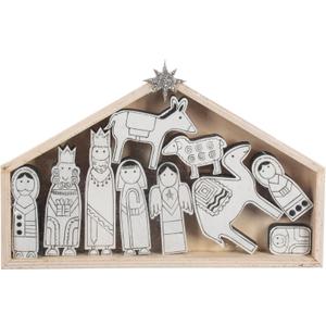 Ganz Midwest Decorative Christmas Figurine Set, 4 x 3 Inch Wood, Nativity with Creche - Assorted Set of 11