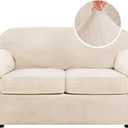 H.VERSAILTEX 3 Piece Stretch Sofa Covers Couch Covers for 2 Cushion Couch Loveseat Covers Width Up to 72 Inch Feature Thick Soft Stay in Place (Medium Sofa, Cream)
