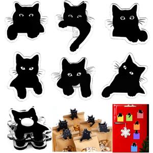12 Pack Cat-Shaped Magnetic Chip Clips Cute Black Cat Food Bag Clips Funny Magnets for Snack or for Use on The Fridge, Kitchen Organization and Home Use, Remove Protective Film