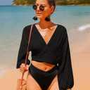 Women's Swimwear Cover Ups Tops Tunic Self-tie Swimsuit Bikini Bathing Suit Long Sleeve Soft Beach Shirt for Women (M)