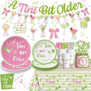 162pcs A Tiny Bit Older Birthday Decorations Include Martini Plates and Napkins Set, Banner, Hanging, Tablecloth, Cake Topper, for Girl Women Birthday Bridal Wedding Baby Shower Decoration Serve 25