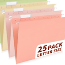 STAPLES Hanging File Folders - Letter Size, 1/5-Cut Tab, Assorted Colors, with Adjustable Tabs, Includes Paper Inserts, 25-Pack for Home & Office