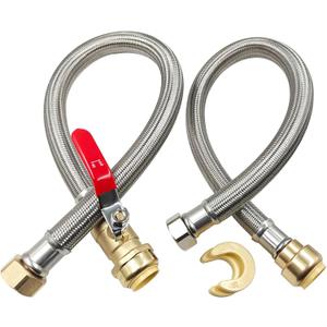 3/4" Ball Valve x 3/4" FIP x 24" Water Heater Hose Connector, Stainless Steel Braided Corrugated Flexible Water Heater Connector, Push To Connect Brass Plumbing Fitting, Copper, Pex, CPVC, 2 Pack