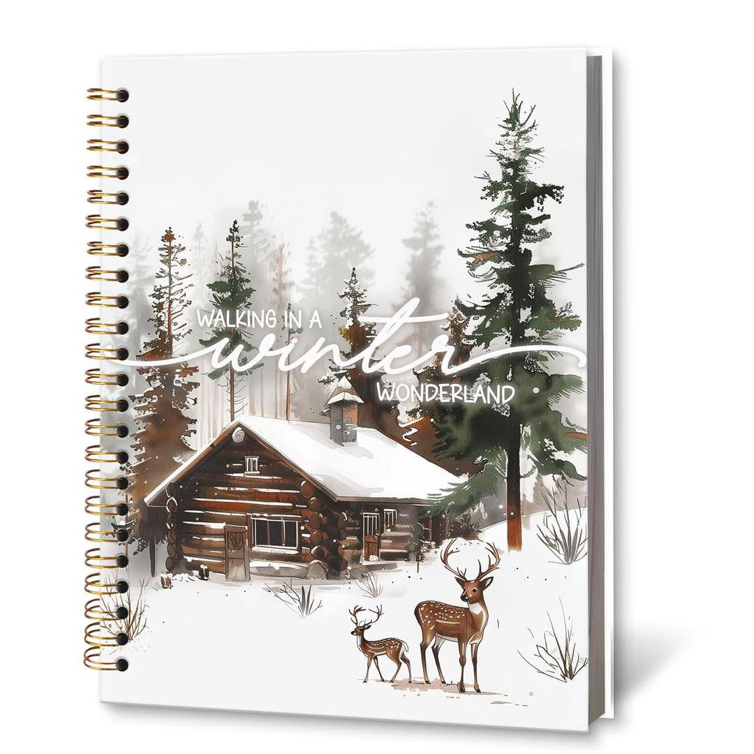 KTYHD Vintage Christmas Notebook Journal 5.5x8.3in, Winter Landscape Journal for Writing, Rustic Farmhouse Xmas Notebooks for Note Taking, Christmas Office Gifts Hardcover Spiral Notebook