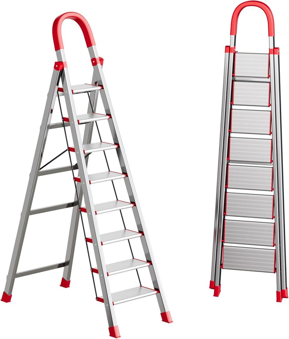 8 Step Ladder,Heavy Duty Step Stool with Non-Slip and Widen Pedals,Step Ladder with Safe Handrail,Space Saving for Home,Kitchen,Indoor & Outdoor