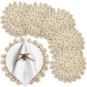 TOPZEA 6 Pack Round Woven Placemats, 11.75 Inch Natural Hand-Braided Boho Placemat Set, Heat Resistant Wicker Charger Plates for Dining Table Decor, Thanksgiving, Wedding, Christmas