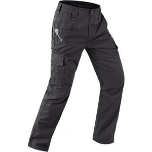 Mens Work Pants Water Resistant Elastic Waist Outdoor Breathable Cargo Tactical Pants with 8 Pockets (Black, L)