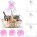 Zeyune 3 Sets Oversized White Organza Bags 24 x 30 Inch Extra Large Drawstring Organza Bags with Pull Bow Mesh Drawstring Gifts Pouches Gift Basket Wrapping Pouches for Mother's Day Wedding(Pink)