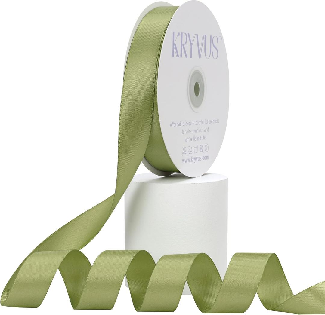 Moss Green Satin Ribbon, Double Faced 7/8 Inch X 50 Yards Moss Green Ribbon | Green Ribbon for Gift Wrapping, Crafts, Hair Bow Making, Sewing, Flower Bouquet, Wedding Party Decor, Wreaths, Holiday Decor