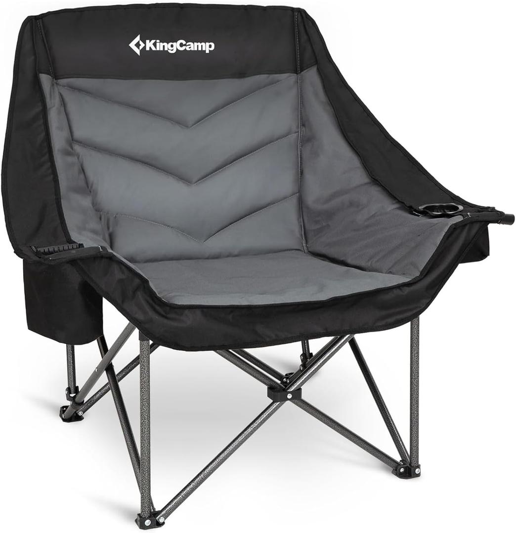 KingCamp Camping Chair, Heavy Duty 500lbs Folding Couch for Adults, Padded Comfortable Sofa Seat with Cooler Bag Cup Holder for Outdoor Sports Fishing Patio Lawn