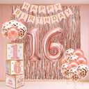 Sweet 16 Party Decorations,16th Birthday Boxes Decor for Girls Women Sweet Sixteen Happy Birthday Banner Kits Pink Rose Gold Foil Balloons Party Supplies Rose Gold Tassel Curtain