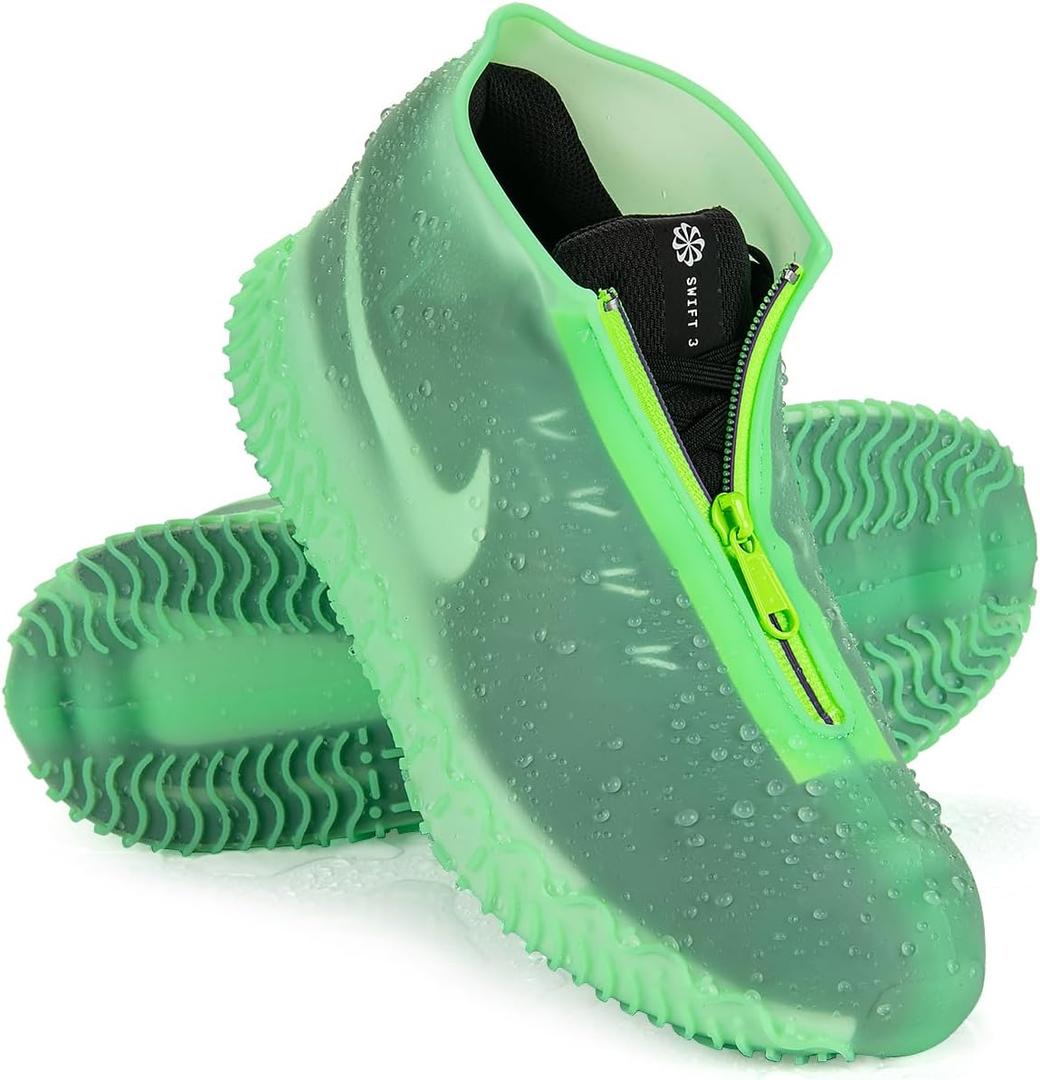 Waterproof Rain Shoe Covers, Silicone Overshoes with Zipper Non-slip Galoshes for Men and Women (M (Women 5.5-7, Men 5-6), Green)