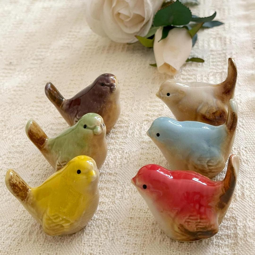 LWINGFLYER 6PCS Ceramic Bird Figurines, Multi-Color, 2.2inch Mini Birds Garden and Home DecorStatues Decor for Garden Living Room Bedroom Office, Birds Landscape Accessories