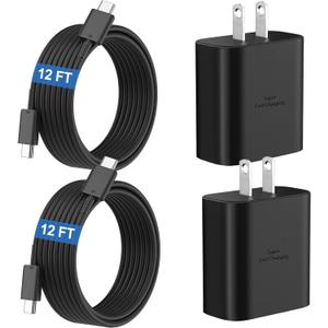 45W Super Fast Charger USB C Android Phone Type C Charger Fast Charging Block with 12FT Cord for Samsung Galaxy S26/S26 Ultra/S26+/S25 Ultra/S25/S24 Ultra/S24/S23 Ultra/S22/S21/S20/Note 10, Black