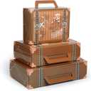 6 Pcs Large Vintage Travel Suitcase Box Travel Party Decorations Paperboard Suitcases Gift Box Decorative Set of 3 Small Stackable Storage Chests Decor for Themed Party Favors(Journey,Brown)