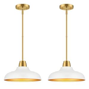 QianZhan White and Gold Pendant Light, 2 Pack Matte White Pendant Lights Fxtures Adjustable Modern Hanging Lighting,for Kitchen Island Dining Room Bar Restaurant