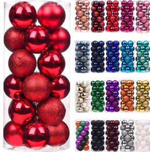 Emopeak 24Pcs Christmas Balls Ornaments for Xmas Christmas Tree - Shatterproof Christmas Tree Decorations Large Hanging Ball for Holiday Wedding Party Decoration (Red, 1.2"-3.1CM)