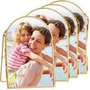 Vicenpal 4 Pcs 4 x 6 Inch Double Glass Frame for Pressed Flowers Vintage Metal Gold Floating Picture Frames Minimal Vertical Arched Photo Stand for Desk Tabletop Display(Gold)