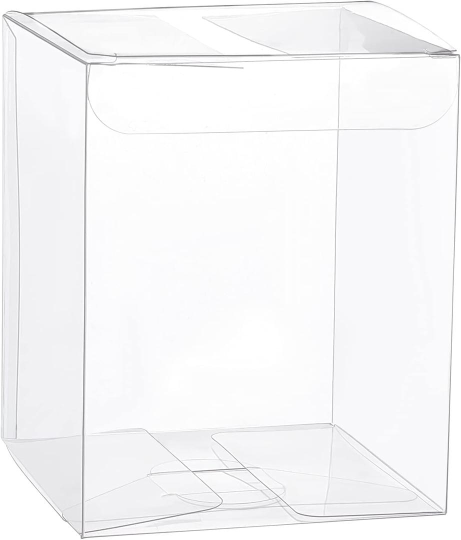 BENECREAT 12PCS 3x3x4 Clear PVC Box Retangle Plastic Gift Box with Film in the Surface for Birthday Choclates and Wedding Party Candy Cookies Favors