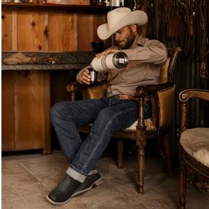 Lumeheel Cowboy Boots for Men - Western Men's Boots with Classic Embroidered, Slip on Square Toe Boots, Slip Resistant Country Boots Chunky Heel Ankle, Durable Short Boots for Spring Fall Size 12