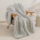 bearberry Chunky Knit Throw Blanket 50x60in Jumbo Chenille Light-Grey