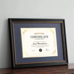 GraduationMall 8.5x11 Diploma Frame with Navy over Gold Mat, Glossy Black with Gold Trim