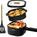 Dezin 2L Electric Hot Pot with Steamer, Rapid 800W Non-Stick Ceramic Coating Dorm Cooking Pot, Plug in Electric Pan Cooker with Adjustable Power for College Hotel Office(Silicone Spatula Included)