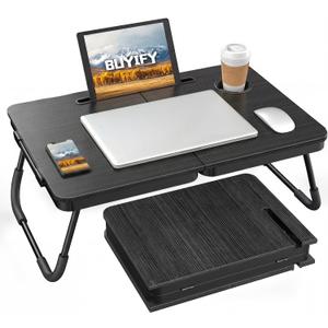 BUYIFY Foldable Laptop Bed Desk for Couch, Sofa - Large Lap Desk Tray Table with Cup Holder and Tablet Slot - Portable Notebook Stand for Eating, Writing, Studying and WFH (Black)- USA Original Patent