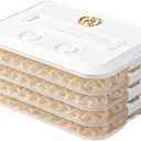 4 Layer Dumpling Box, Food Storage Containers with Lid and Handle, Stackable Biscuit Storage Box for Kitchen and Fridge (White Lid)