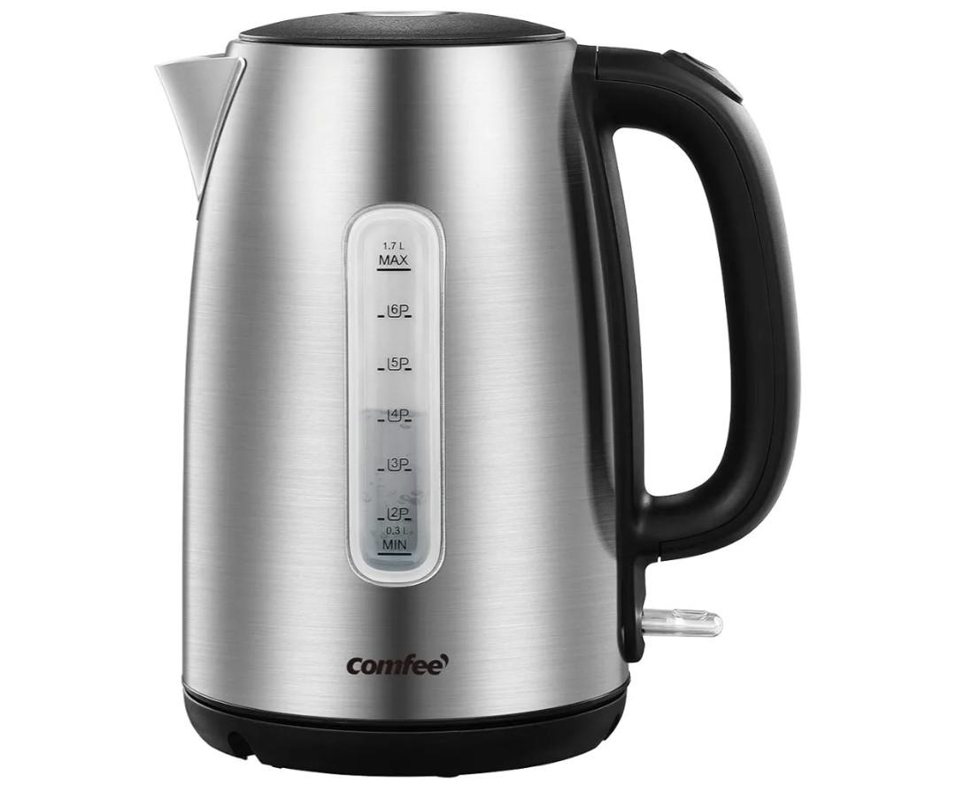 COMFEE' Stainless Steel Electric Kettle, 1.7 Liter Tea Kettle Electric & Hot Water Kettle, 1500W Fast Boil with LED Light, Auto Shut-Off and Boil-Dry Protection