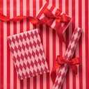 RUSPEPA Reversible Wrapping Paper Roll for Girls, Mini Roll, Red and Pink Stripes and Diamond Pattern, Holiday Gift Wrap for Christmas, Valentine's Day, Merry Market Gifts, 17 Inches x 16.4 Feet