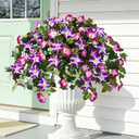 Yastouay Artificial Flowers for Outdoors, 4PCS Mixed Color Artificial Petunias UV Resistant Fake Flowers, Realistic Outdoor Faux Silk Flowers Plants for Outside Garden Porch Patio Spring Summer Decor
