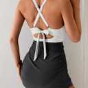 B2prity Women Mesh One Piece Swimdress Swimsuit Tummy Control V Neck Cutout Bathing Suit Wrap Drawstring Sarong Swimwear (L)