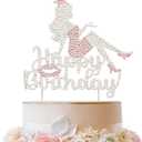 LINGTEER Happy Birthday Crown Queen Lady Rhinestone Cake Topper - Cheers to Makeup Spa Birthday Party Cake Centerpieces Decorations Gift Sign - Pink.