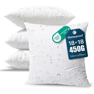 Phantoscope 18 x 18 Pillow Inserts - Pack of 4 Outdoor Water Resistant Throw Pillow Inserts Hypoallergenic Square Decorative Couch Sham Cushion Stuffer - 18 Inches