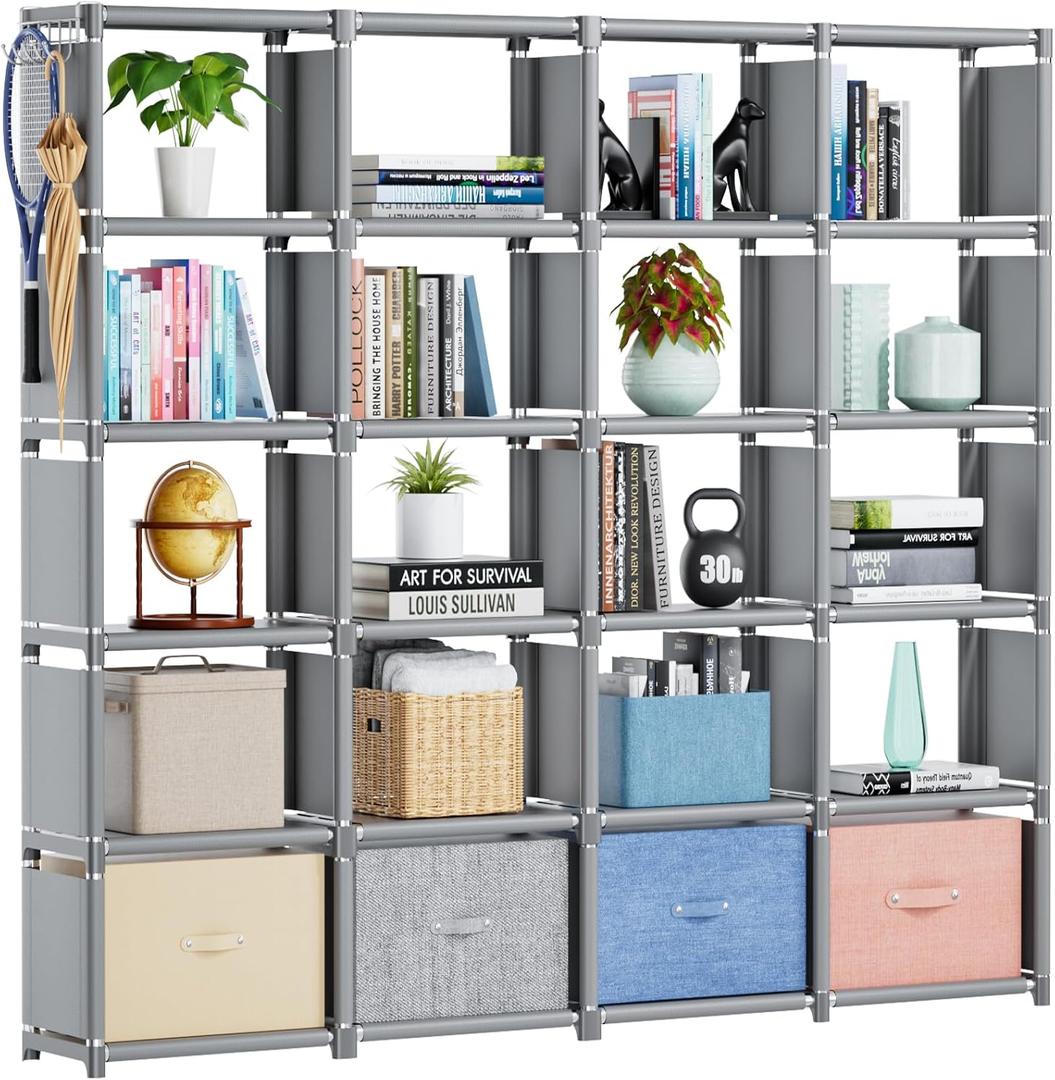 Mavivegue Book Shelf, 20 Cube Storage Organizer, DIY Bookcase, Metal Cube Bookshelf,Tall Book case for Bedroom, Living Room,Office,Closet Storage Organizer, Grey Cubicle Storage Rack