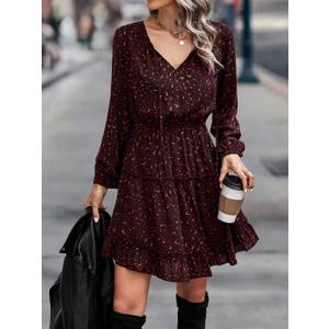 Summer Dresses for Women 2024 Tie Neck Ruffle Hem A Line Short Dress XL
