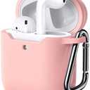 JETech Case Cover for AirPods (1st & 2nd Generation), PC and TPU, Protective Skin with Keychain (Pink)