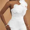 GORGLITTER Women's One Shoulder Flower Crop Tops Casual Floral Tropical Sleeveless Cute Summer Going Out Tank Tops (White, L)