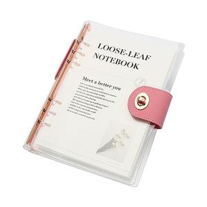 Clear A5 Refillable Notebook Binder with 90 Sheets Lined Paper Rose Gold 6-Ring Soft Transparent PVC Binder Cover Protector Shell Loose Leaf Journal Folders with PU Leather Lock Catch Closure