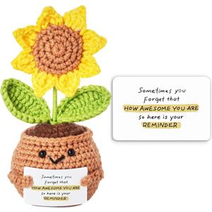 2 x Positive Handmade Sunflower Crochet Doll - with Card How Awesome You are - Emotional Support Gifts for Teacher,Coworker,Best Friend,Mom,Dad,Sister - Birthday, for Women,Men