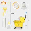 Side Press Wringer Combo Commercial Floor Cleaning Rectangular Mop Bucket on Wheels, 35-Qt, Yellow,Add One Mop and One Mop Head Replacement