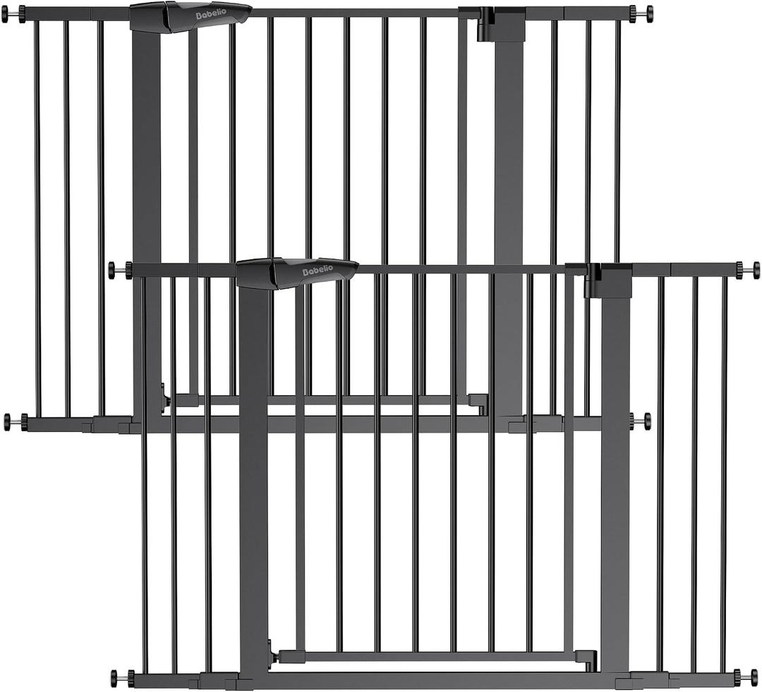 Babelio Baby Gate for Doorways and Stairs, 29-48" Auto Close Dog Gate PressGuard P7, Easy-Install Pressure Mounted Satey Door, No Drilling Safety Gate for Child and Pets, 2 Pack, Black