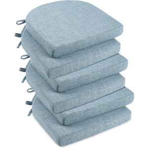downluxe Indoor Chair Cushions for Dining Chairs, Soft and Comfortable Textured Foam Kitchen Chair Pads with Ties and Non-Slip Backing, 16" x 16" x 2", Light Blue, 6 Pack
