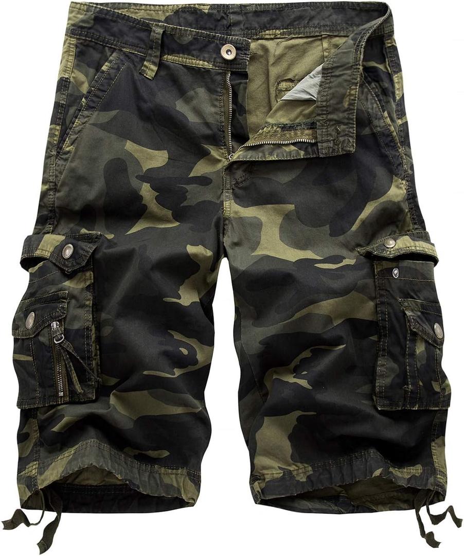 IDEALSANXUN Men's Casual Loose Fit Multi-Pockets Military Cargo Shorts (Camo Dark Army, 36)